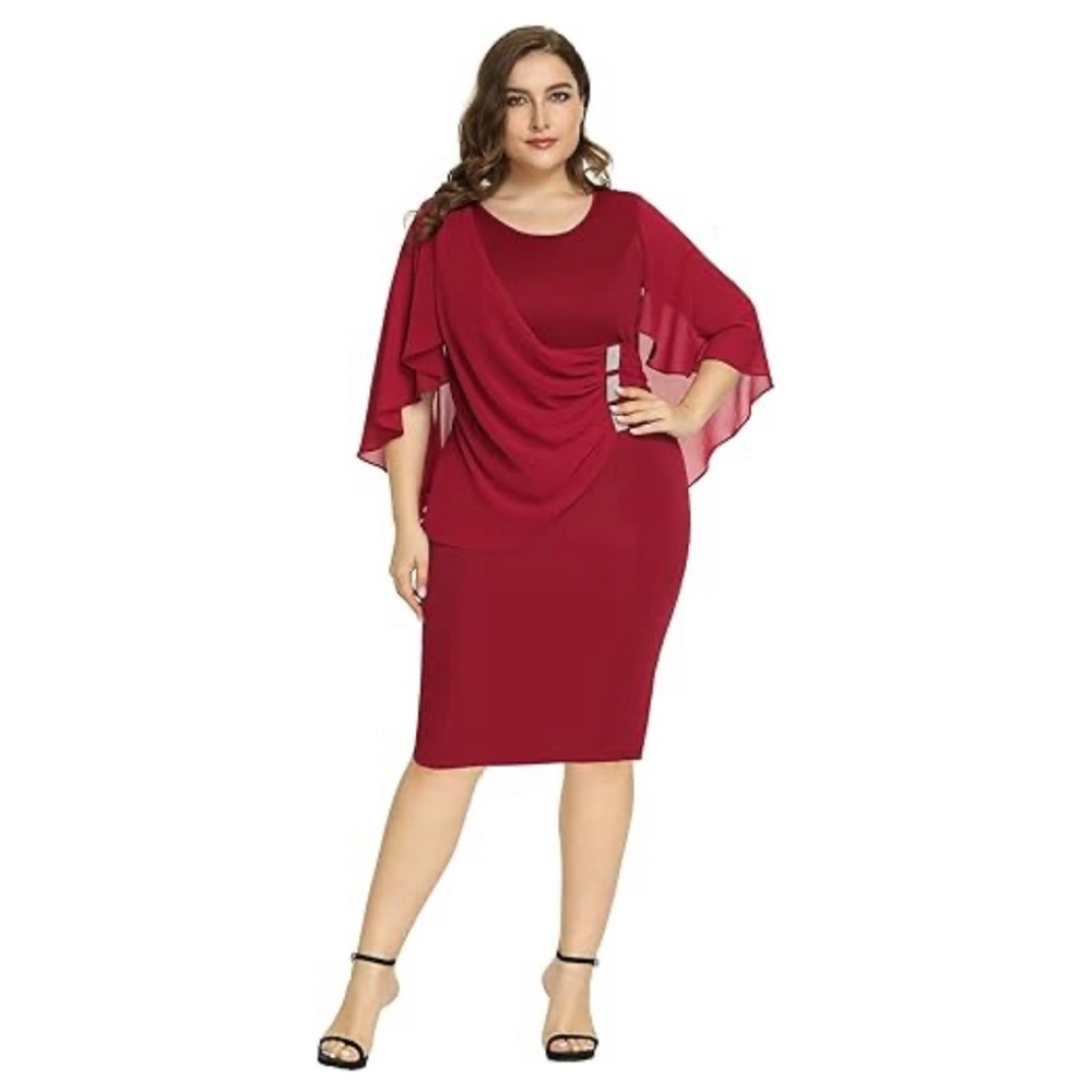 Women's Plus Maroon Draped Sheath Dress